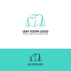 Dental logo design with leaf, vector illustration