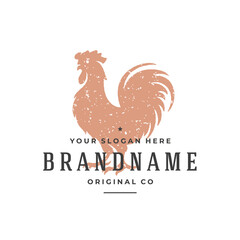 Fototapeta na wymiar Rooster hand drawn logo isolated on white background vector illustration for labels, badges, t-shirt and other design.