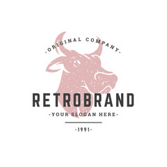 Cow hand drawn logo isolated on white background vector illustration for labels, badges, t-shirt and other design.