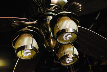 Closeup of retro electric light ceiling fan