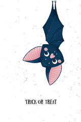 bat, halloween cute card, hand drawing, illustration - 495920132