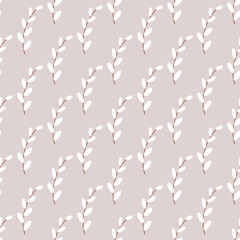 Willow cute seamless pattern. Happy Easter concept. Vector illustration for fabric design, gift paper, baby clothes, textiles, cards.