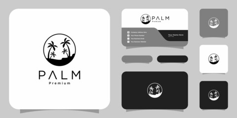 palm tree logo vector design and business card