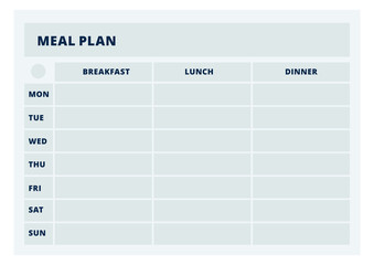 Meal plan template. Diet nutrition tracker page