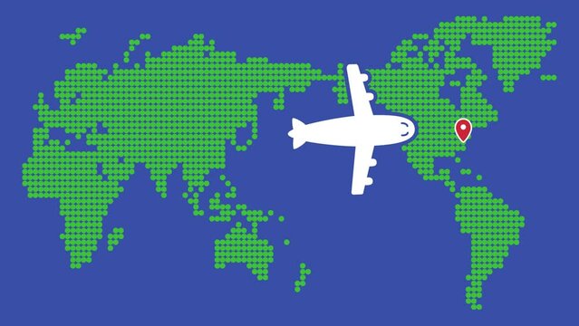 飛行機での海外旅行のイメージアニメーション動画（ループ可）