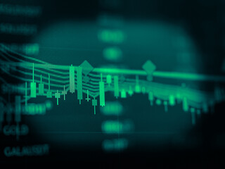 Close up of finance business graph which including of Up trend and Down trend. Business to grow in the active high trend and low trend. Growing business graph with rising up trend.