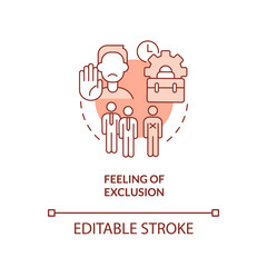 Feeling of exclusion red concept icon. Social isolation. Sign of toxic workplace abstract idea thin line illustration. Isolated outline drawing. Editable stroke. Arial, Myriad Pro-Bold fonts used