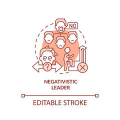 Negativistic leader red concept icon. Unable to say no. Type of toxic leader abstract idea thin line illustration. Isolated outline drawing. Editable stroke. Arial, Myriad Pro-Bold fonts used