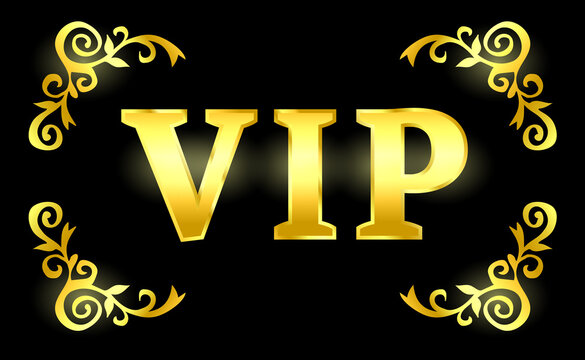badge for VIP club members. Vip label, badge or tag. Vector black banner with gold vip text. Vector illustration, golden color