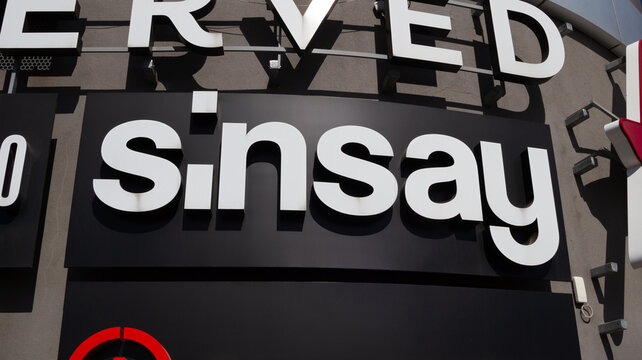 Sinsay store logo sign. Fashion shop signboard with brand logotype on March 27, 2022 in Krakow, Poland.