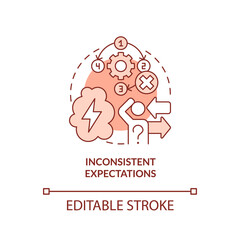 Inconsistent expectations red concept icon. Gaslighting. Toxic leader trait abstract idea thin line illustration. Isolated outline drawing. Editable stroke. Arial, Myriad Pro-Bold fonts used