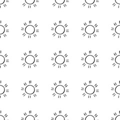 Seamless pattern with sun icons. Doodle sun icons on white background. Doodle summer icons. Summer seamless pattern. Vacation vector pattern
