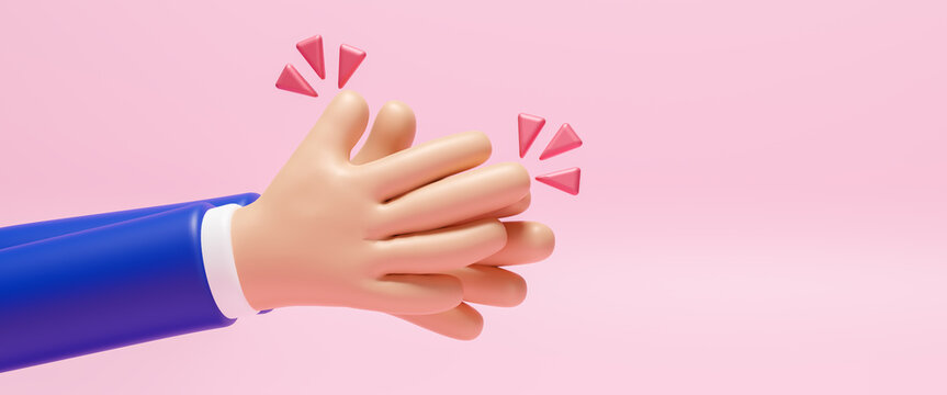 3d hands clapping, applause, clapping hands showing positive appreciation and gratitude, giving positive feedback and support, applauding happy and joyful, successful, 3d rendering illustration
