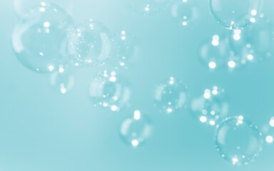 Beautiful  Shiny Transparent Blue Soap Bubbles Background. Soap Suds Bubbles Water