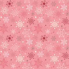 Red winter seamless background with color snowflakes