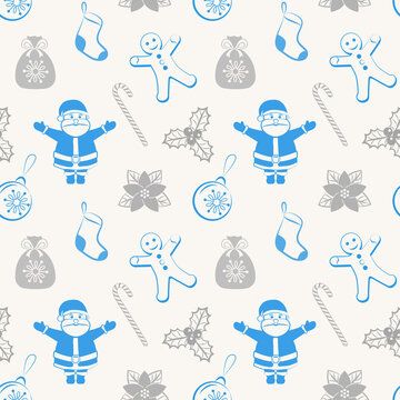 Christmas seamless pattern with Santa and different christmas symbols