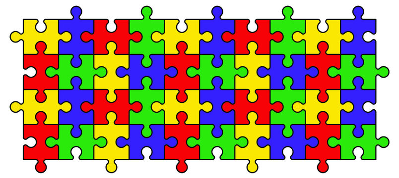 Cartoon autism ribbon. Vector world awareness day. Jigsaw line pattern. puzzle pieces icon or pictogram. Autism spectrum disorder (ASD) is a neurological and developmental disorder with social skills.