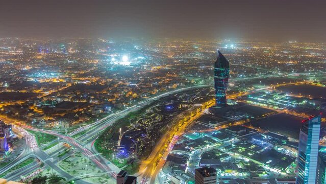 Kuwait City cityscape day to night timelapse is the capital of Kuwait. Sunset time.