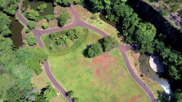 Ribeir&atilde;o Preto S&atilde;o Paulo Brazil - Circa March, 2022: Park nicknamed curupira, Parque Prefeito Luiz Roberto J&aacute;bali, seen from above via drone. aerial view