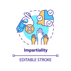 Impartiality concept icon. Foreign assistance basis abstract idea thin line illustration. Accepted humanitarian principle. Isolated outline drawing. Editable stroke. Arial, Myriad Pro-Bold fonts used