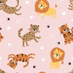 Naklejka premium Seamless pattern with jungle animals