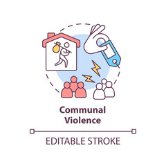 Communal violence concept icon. Armed hostilities result abstract idea thin line illustration. Hate crime against refugees. Isolated outline drawing. Editable stroke. Arial, Myriad Pro-Bold fonts used