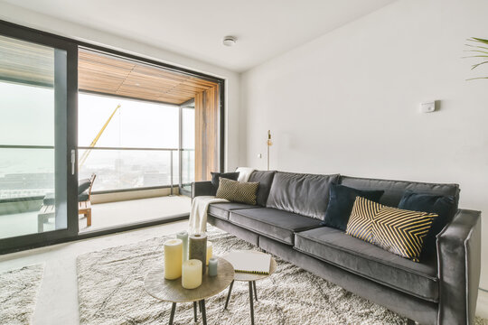 Modern spacious living room in apartment