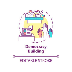 Democracy building concept icon. Armed conflicts prevention method abstract idea thin line illustration. Political freedom. Isolated outline drawing. Editable stroke. Arial, Myriad Pro-Bold fonts used