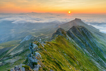 Mountain ridge and clouds in morning