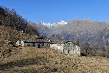 View of an abandoned building in the Italian mountains, Piedmont, Italy