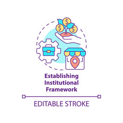 Establishing institutional framework concept icon. War-torn nation restoration abstract idea thin line illustration. Isolated outline drawing. Editable stroke. Arial, Myriad Pro-Bold fonts used