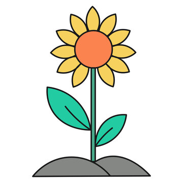 Houseplant sunflower sprout color ecological icon isolated