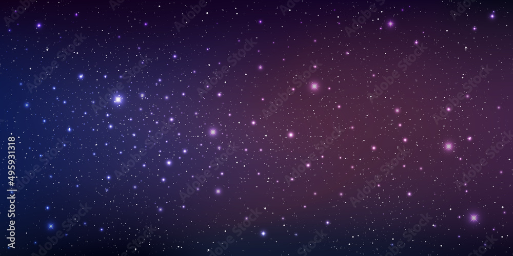 Wall mural stars and stardust in deep universe. bright star in the dark space background. vector illustration.