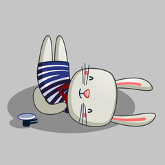 cute rabbit is doing gymnastics. yoga