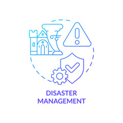 Disaster management blue gradient concept icon. Heritage protection. Developmental activity abstract idea thin line illustration. Isolated outline drawing. Myriad Pro-Bold font used