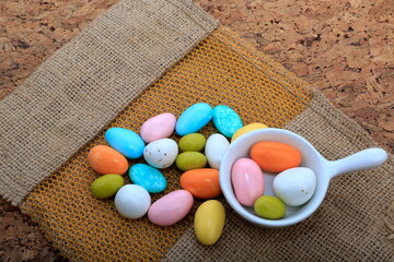 A composition view with colorful almond candies.