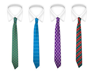 set of realistic white shirt with tie isolated or formal wear office for employee or classic white shirt tied for men. eps vector