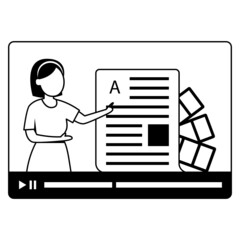 Female Teacher giving Webinar Vector Icon Design, Online video Training Symbol, E-Learning Sign, Virtual courses or Digital Academy Stock illustration, Paint Artist Concept