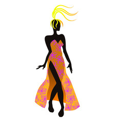 Obraz premium Figure of a woman model in a beautiful dress. Fashion illustration. Vector image.