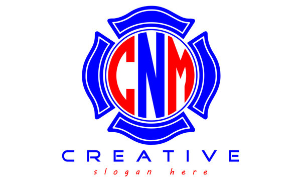 CNM three letters circle monogram initial geometric curves logo design, vector
