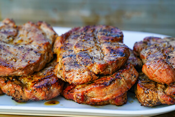 Burned Juicy Steaks barbecue Sizzle on with Salt and Black Peppers