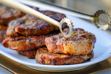 Burned Juicy Steaks barbecue Sizzle on with Salt and Black Peppers