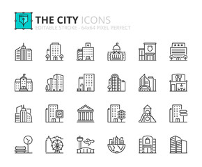 Simple set of outline icons about the city