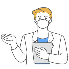 案内する白衣の医師　シンプルでポップなイラスト