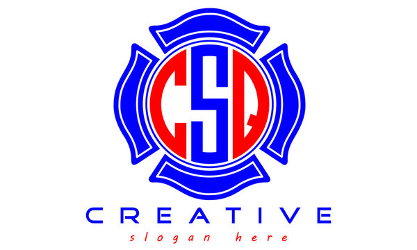 three letters  CSQ circle monogram initial geometric curves logo design