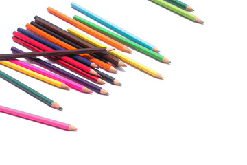 Colored pencils background. Color pencils on white background.
