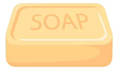 Yellow soap bar. Cartoon hand washing icon