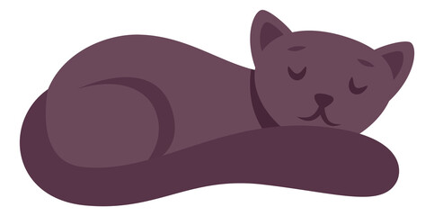 Sleeping cat icon. Cute dark resting kitten