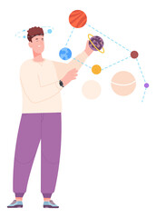 Structural thinking mindset. Man organizing logical connections