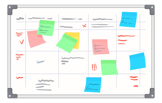 Board with color stickers. Cartoon task management concept